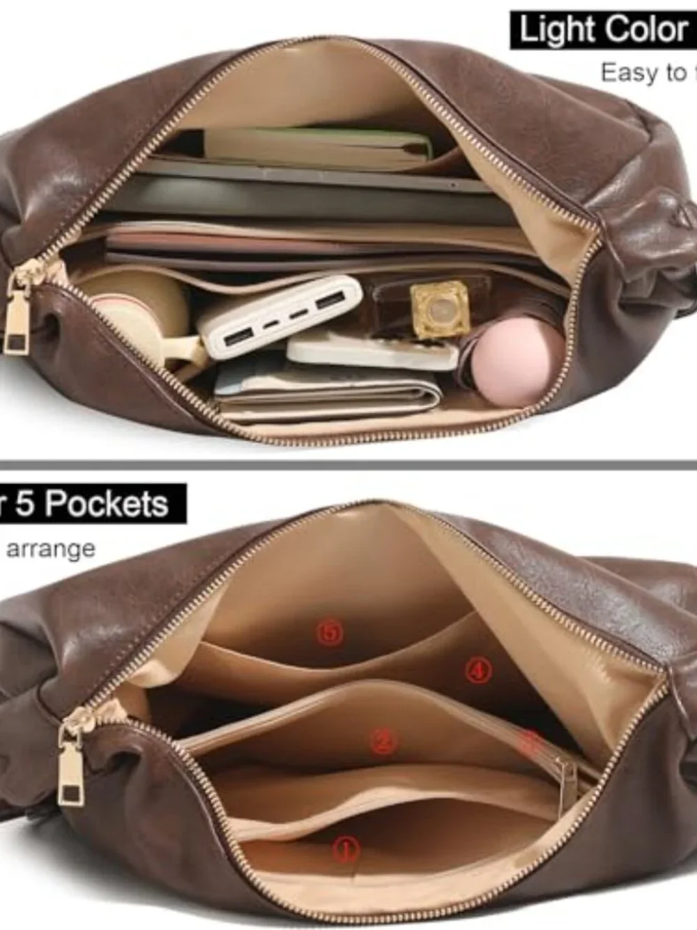 Foldable Vegan Leather Slouchy Hobo Handbag Shoulder Crossbody Tote